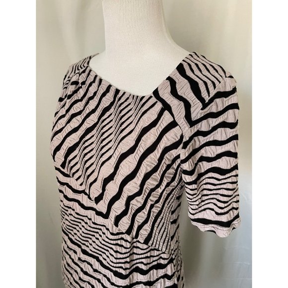 Papillon Blanc Women's Gray/Black Wavy Striped Pattern Short Sleeve Midi Dress - Picture 8 of 11